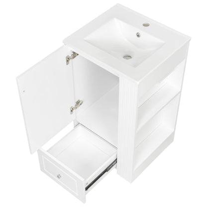 20" White Bathroom Vanity with Ceramic Sink | Freestanding Vanity - 1st Choice Furniture Direct