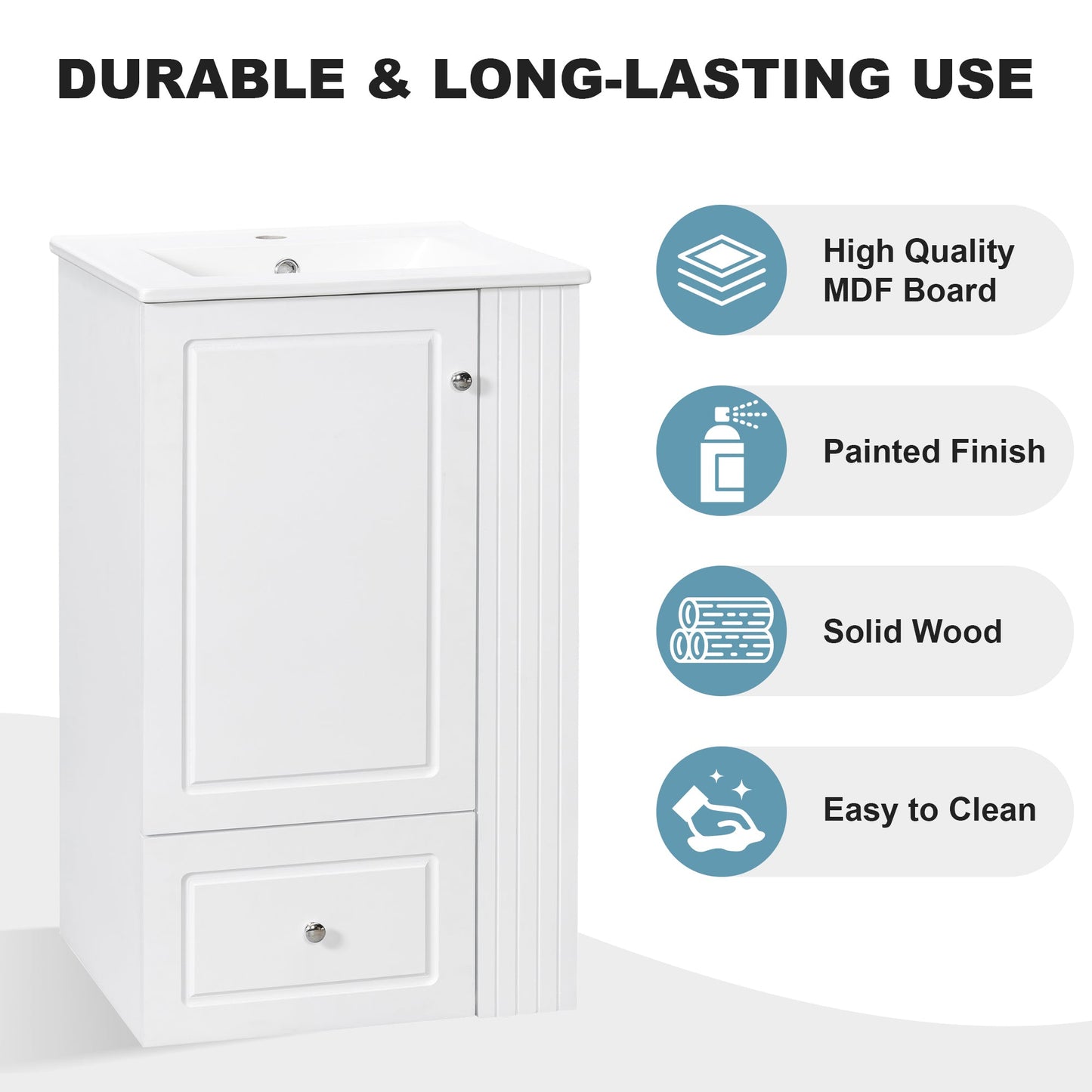 20" White Bathroom Vanity with Ceramic Sink | Freestanding Vanity - 1st Choice Furniture Direct