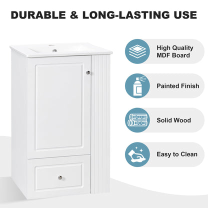 20" White Bathroom Vanity with Ceramic Sink | Freestanding Vanity - 1st Choice Furniture Direct