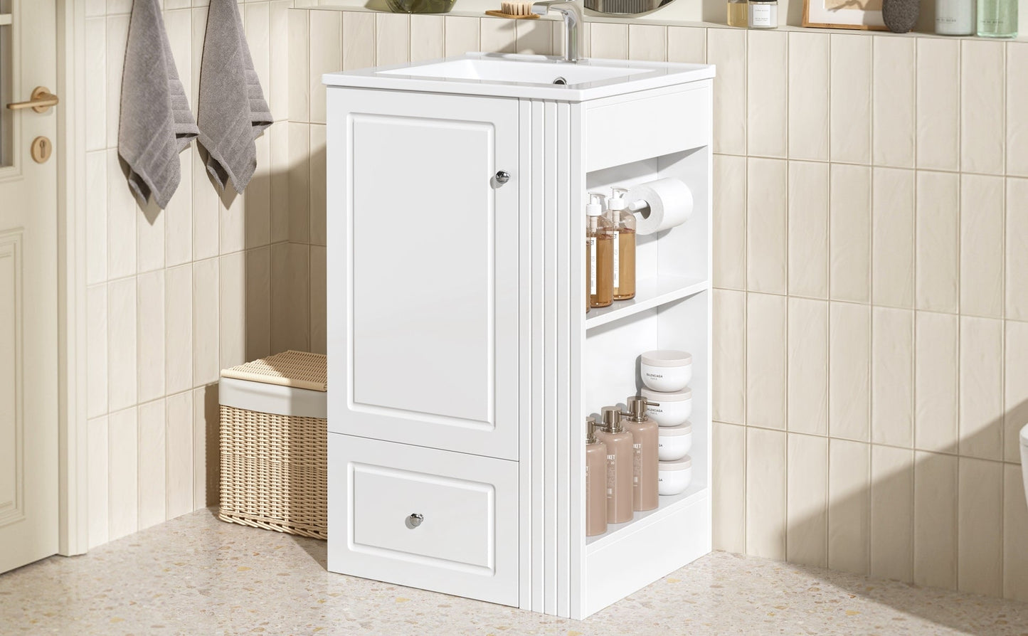 20" White Bathroom Vanity with Ceramic Sink | Freestanding Vanity - 1st Choice Furniture Direct