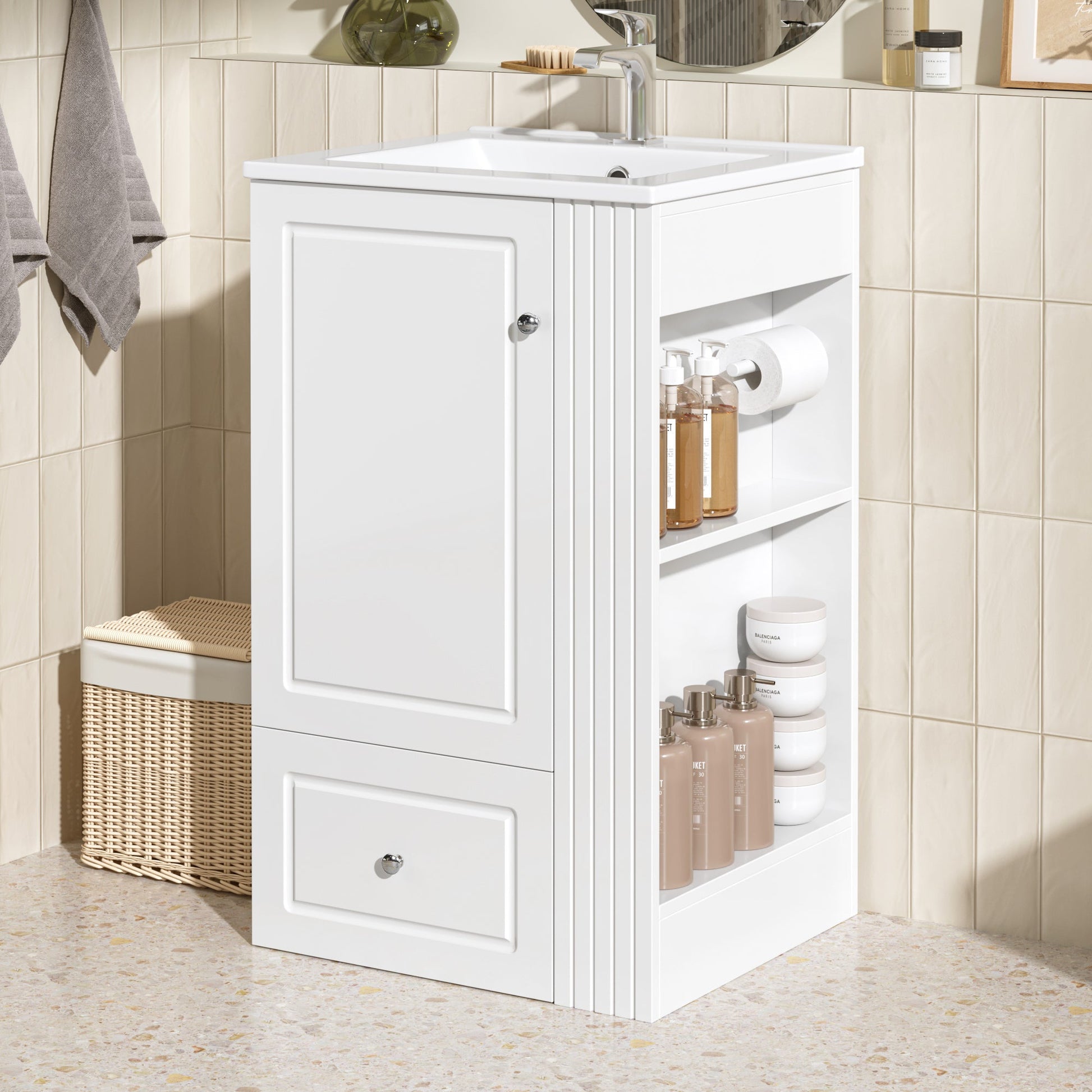 20" White Bathroom Vanity with Ceramic Sink | Freestanding Vanity - 1st Choice Furniture Direct