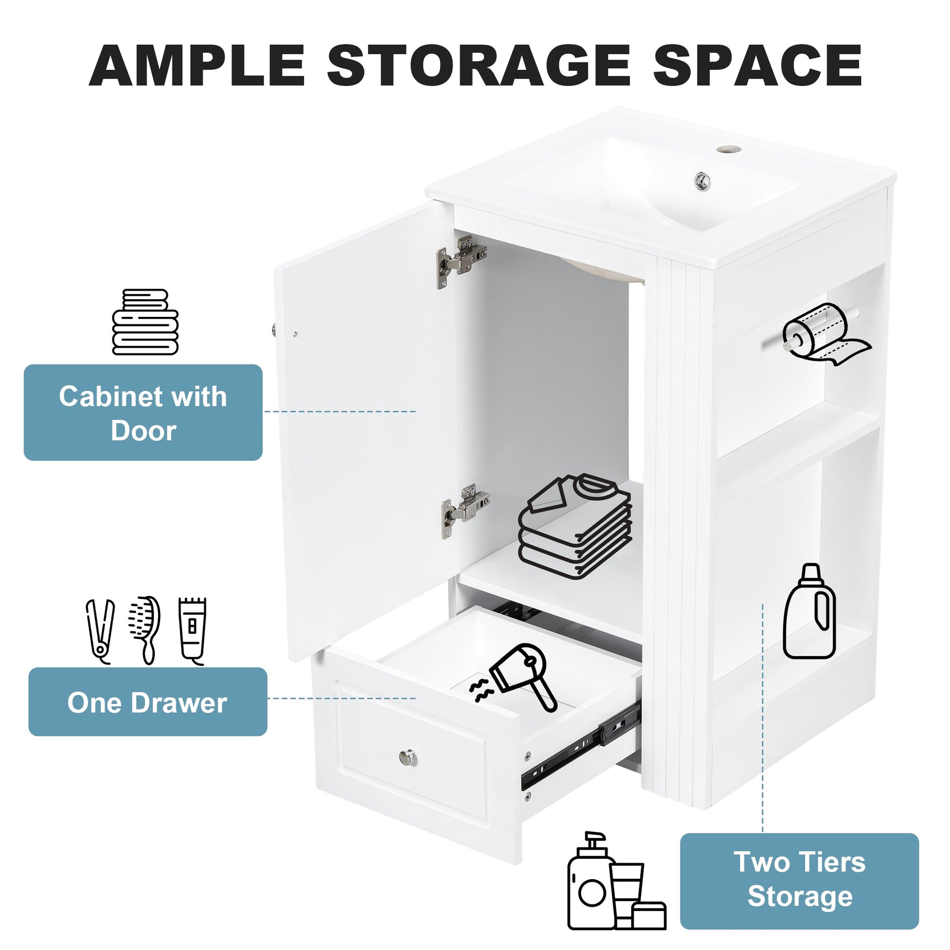 20" White Bathroom Vanity with Ceramic Sink | Freestanding Vanity - 1st Choice Furniture Direct