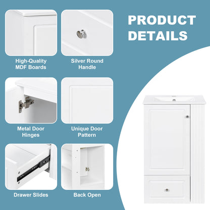 20" White Bathroom Vanity with Ceramic Sink | Freestanding Vanity - 1st Choice Furniture Direct