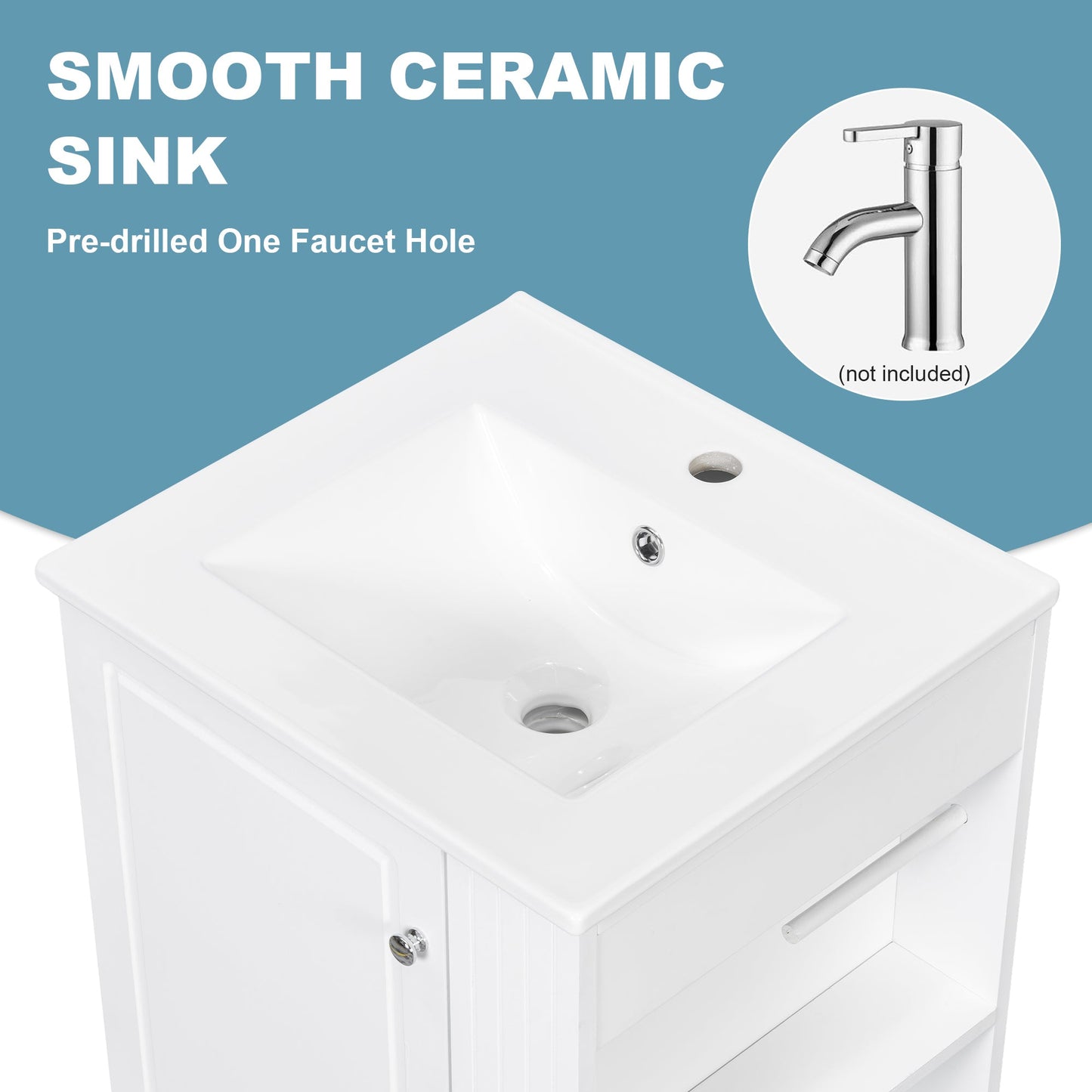 20" White Bathroom Vanity with Ceramic Sink | Freestanding Vanity - 1st Choice Furniture Direct