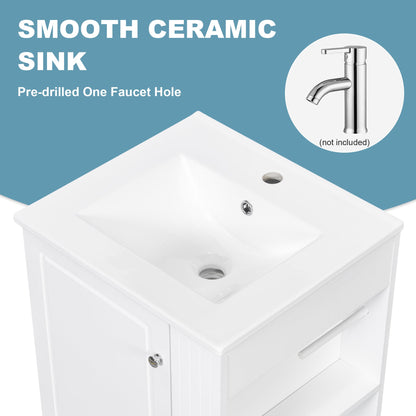 20" White Bathroom Vanity with Ceramic Sink | Freestanding Vanity - 1st Choice Furniture Direct