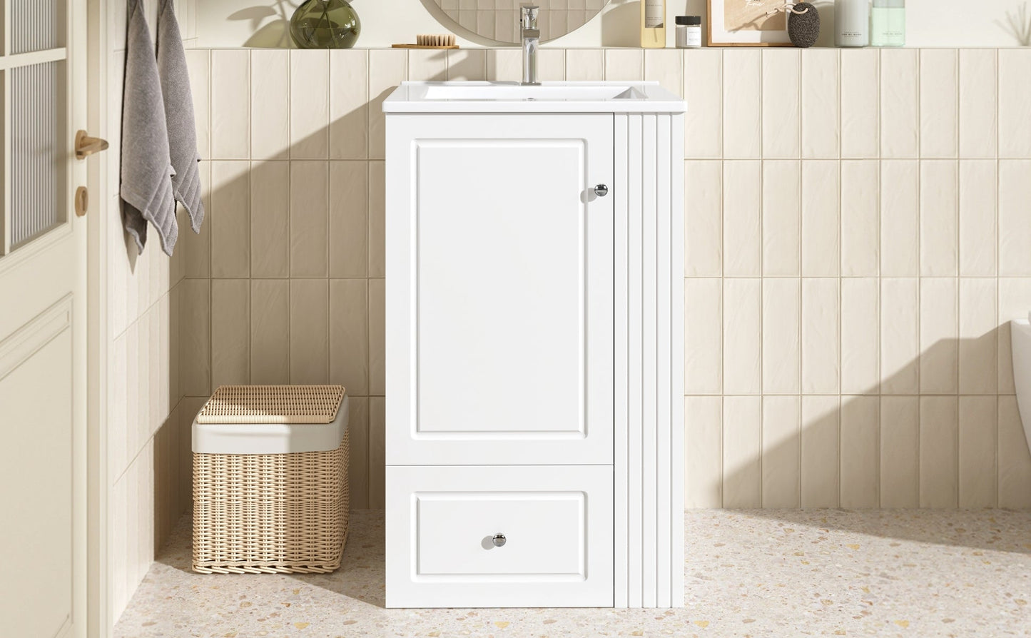 20" White Bathroom Vanity with Ceramic Sink | Freestanding Vanity - 1st Choice Furniture Direct
