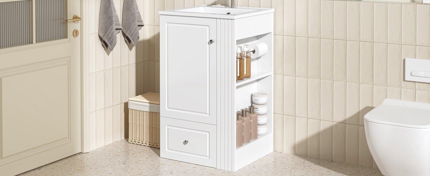 20" White Bathroom Vanity with Ceramic Sink | Freestanding Vanity - 1st Choice Furniture Direct