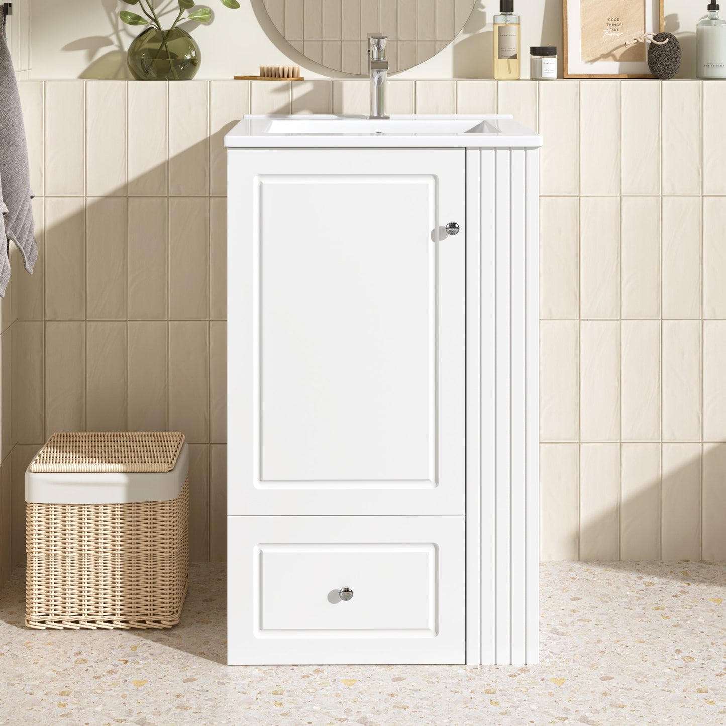 20" White Bathroom Vanity with Ceramic Sink | Freestanding Vanity - 1st Choice Furniture Direct
