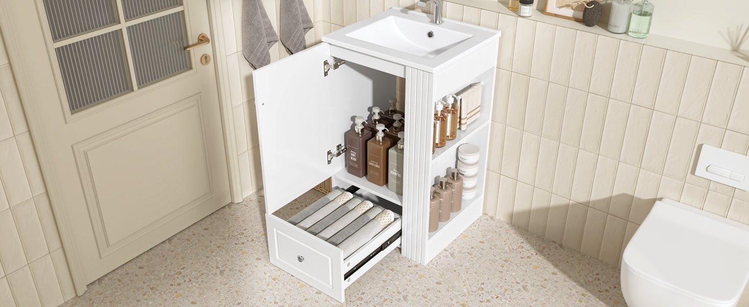 20" White Bathroom Vanity with Ceramic Sink | Freestanding Vanity - 1st Choice Furniture Direct
