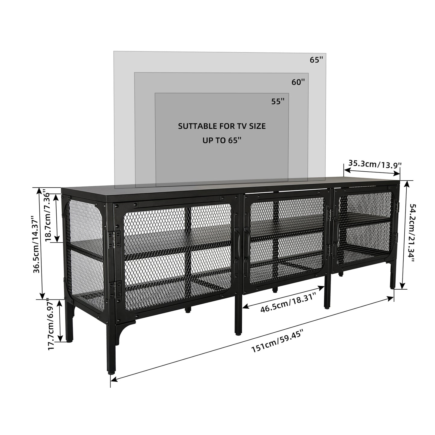 1st Choice Elegant Black Steel TV Stand | Modern Industrial Style