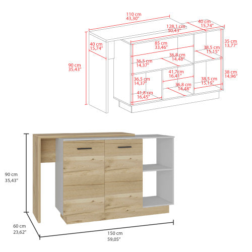 1st Choice Modern Kitchen Island Double Door Cabinets Two External Shelves