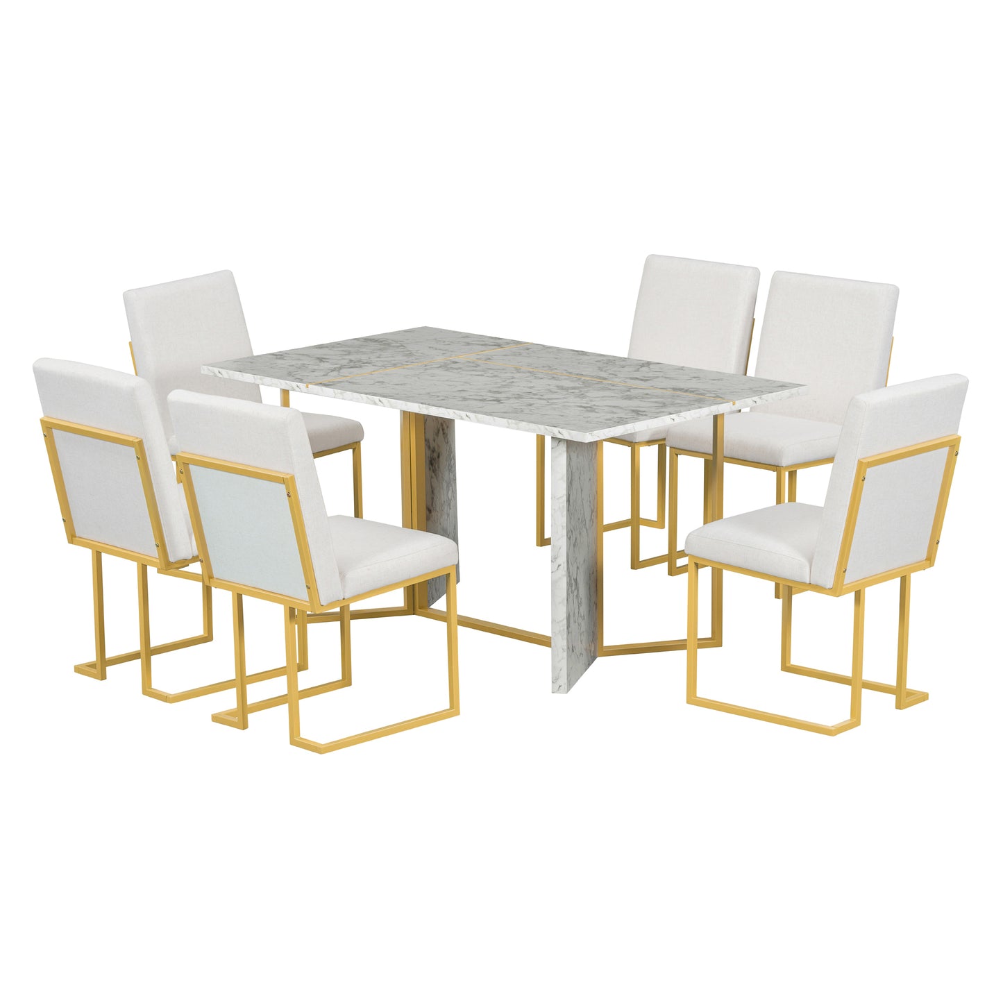 1st Choice 7-Piece Dining Table Set Artificial Marble Sticker Tabletop