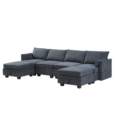 1st Choice Luxury Modern Living Room Large U-Shape Sectional Sofa in Dark Gray