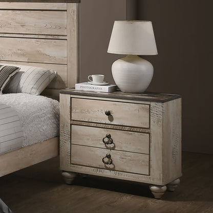 Imerland Whitewash 3-Drawer Nightstand with Patched Wood Top