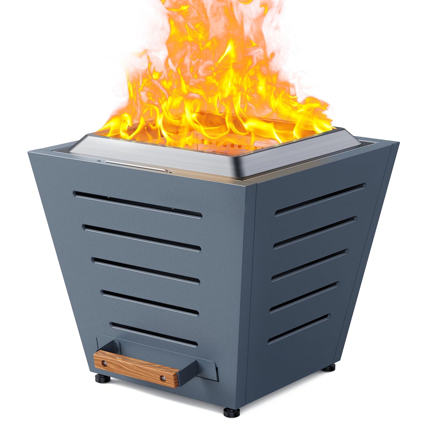 20 Inch Smokeless Fire Pit Stainless Steel Wood Burning Fireplace Portable Outdoor Fire Pit Patio Smokeless Firepit with Pull-Out Ash Tray and Handles, Haze Blue