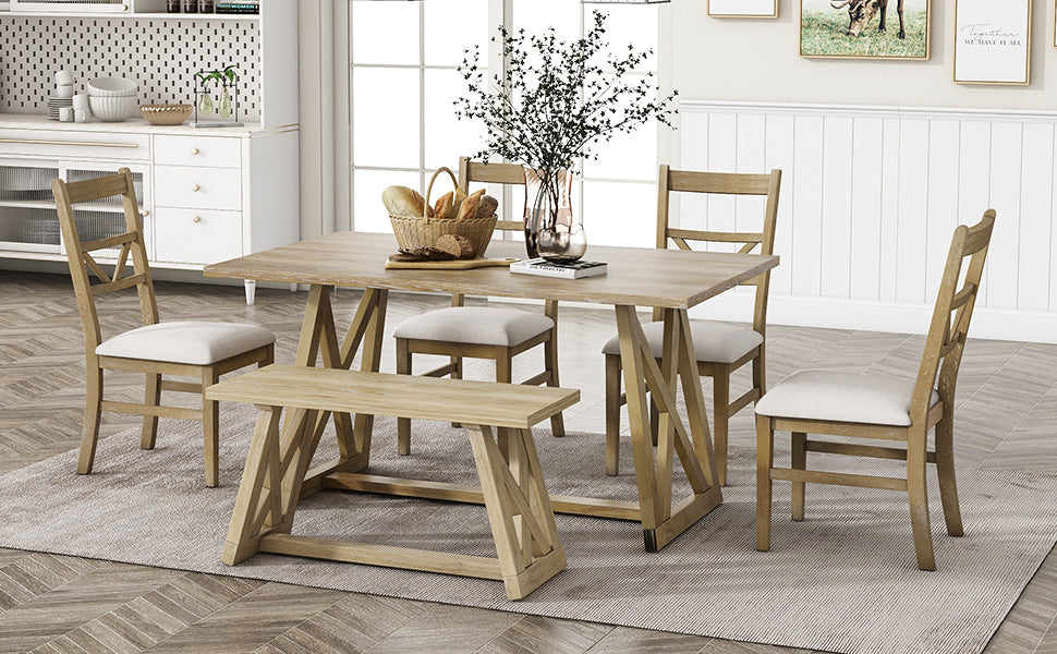 1st Choice Farmhouse dining table set with 4 Upholstered Dining Chairs