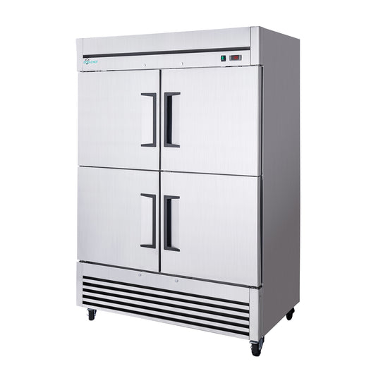 54' Commercial Refrigerator 49 Cu.Ft, Stainless Steel 4-Door Reach-in Fridge, 32–37℉, Air Cooling, LED Light, 6 Shelves, R290, ETL