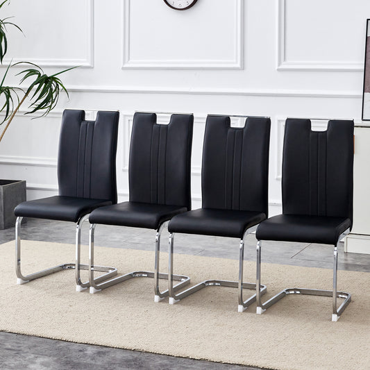 A set of four black PU material bow-shaped chairs - Perfectly integrated into industrial and modern home design, with product dimensions of 15.7*20.5*39 inches.