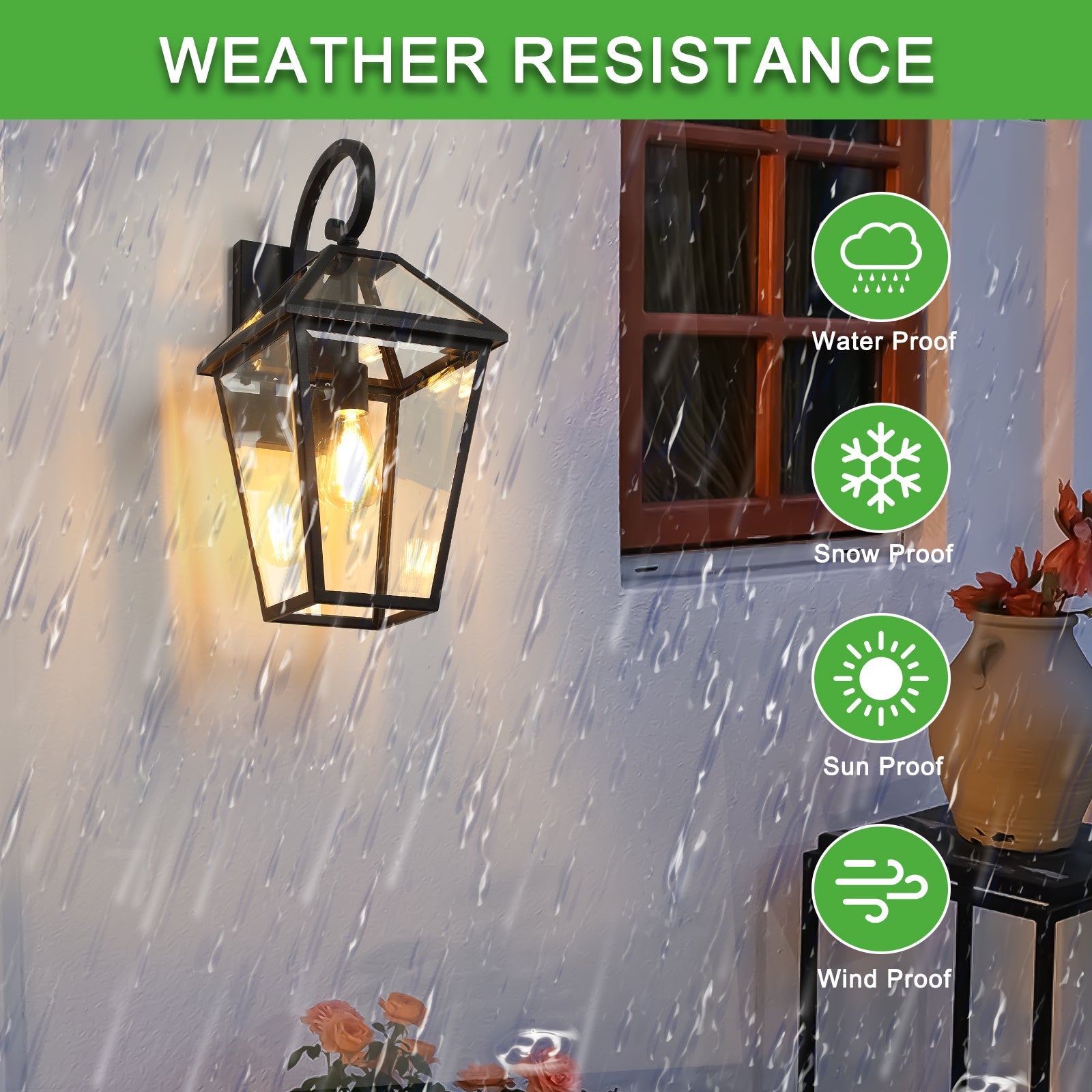 21'(H) 2 - Pack Outdoor Wall Lantern Light – Modern Black Metal & Clear Glass Sconce for Porch, Patio, and Garden Lighting (Bulb Not Included) - 1st Choice Furniture Direct
