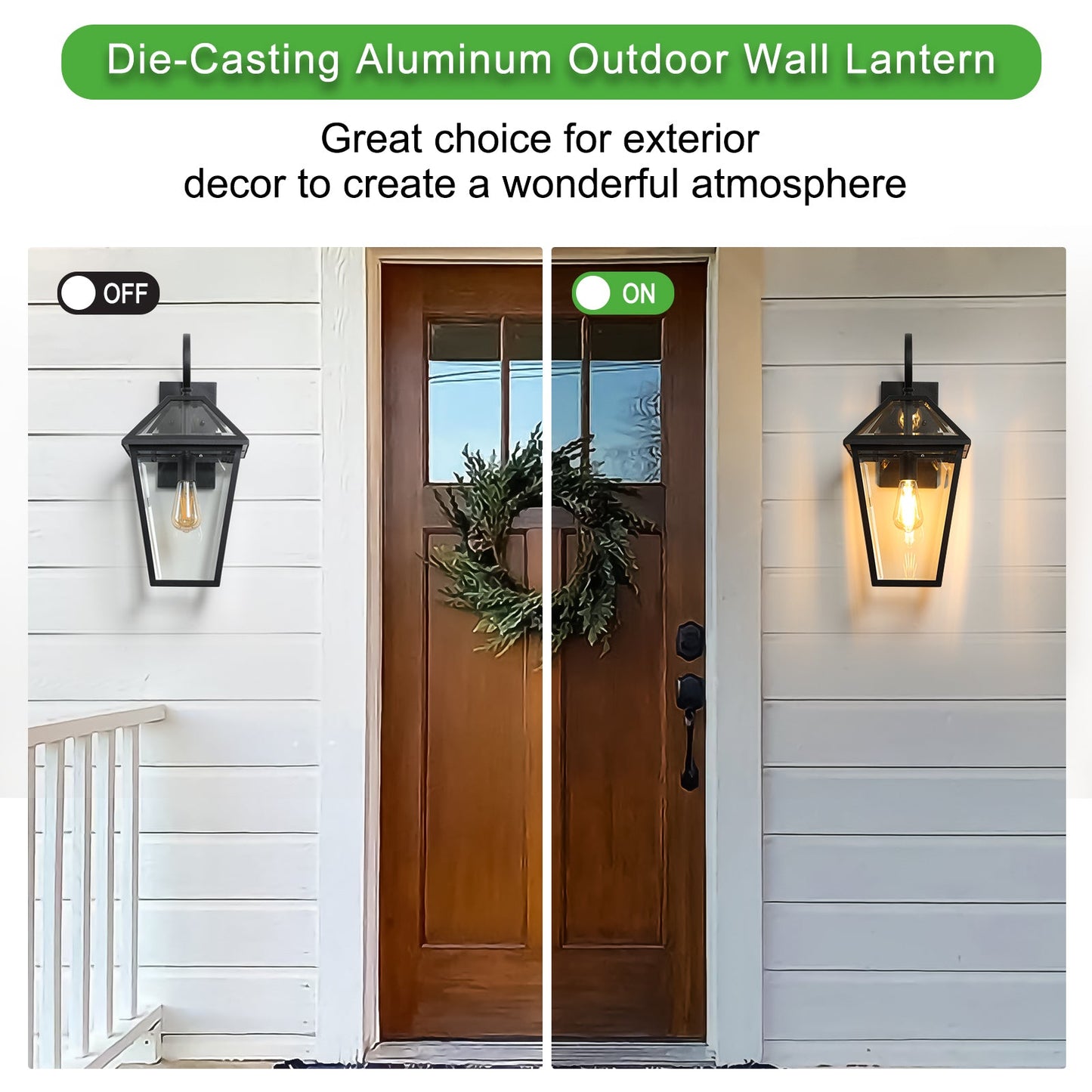 21'(H) 2 - Pack Outdoor Wall Lantern Light – Modern Black Metal & Clear Glass Sconce for Porch, Patio, and Garden Lighting (Bulb Not Included) - 1st Choice Furniture Direct