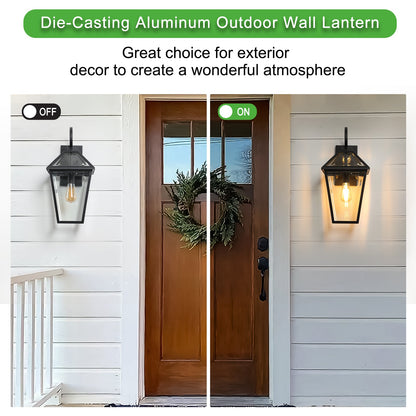 21'(H) 2 - Pack Outdoor Wall Lantern Light – Modern Black Metal & Clear Glass Sconce for Porch, Patio, and Garden Lighting (Bulb Not Included) - 1st Choice Furniture Direct