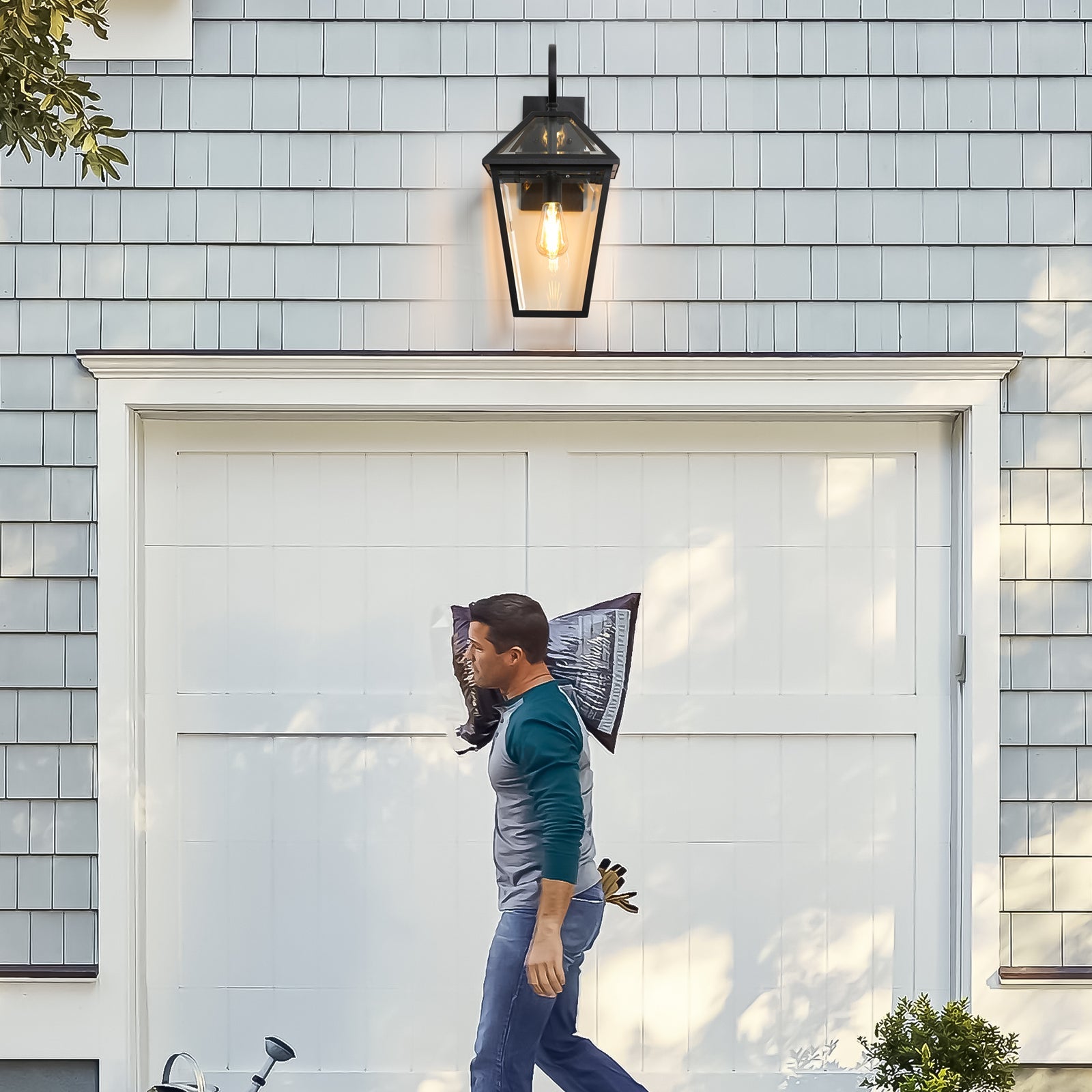 21'(H) 2 - Pack Outdoor Wall Lantern Light – Modern Black Metal & Clear Glass Sconce for Porch, Patio, and Garden Lighting (Bulb Not Included) - 1st Choice Furniture Direct