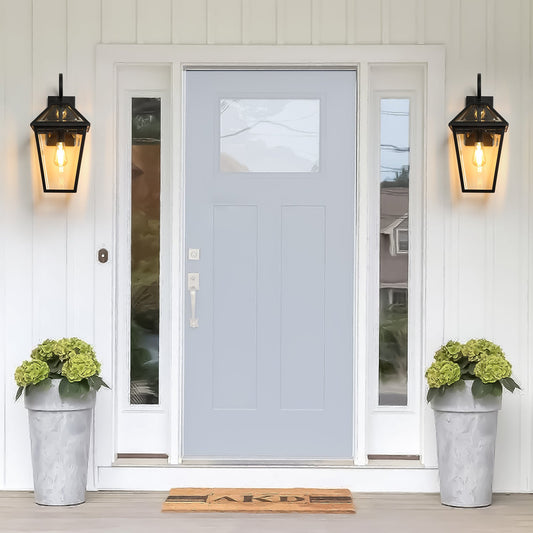 21'(H) 2 - Pack Outdoor Wall Lantern Light – Modern Black Metal & Clear Glass Sconce for Porch, Patio, and Garden Lighting (Bulb Not Included) - 1st Choice Furniture Direct