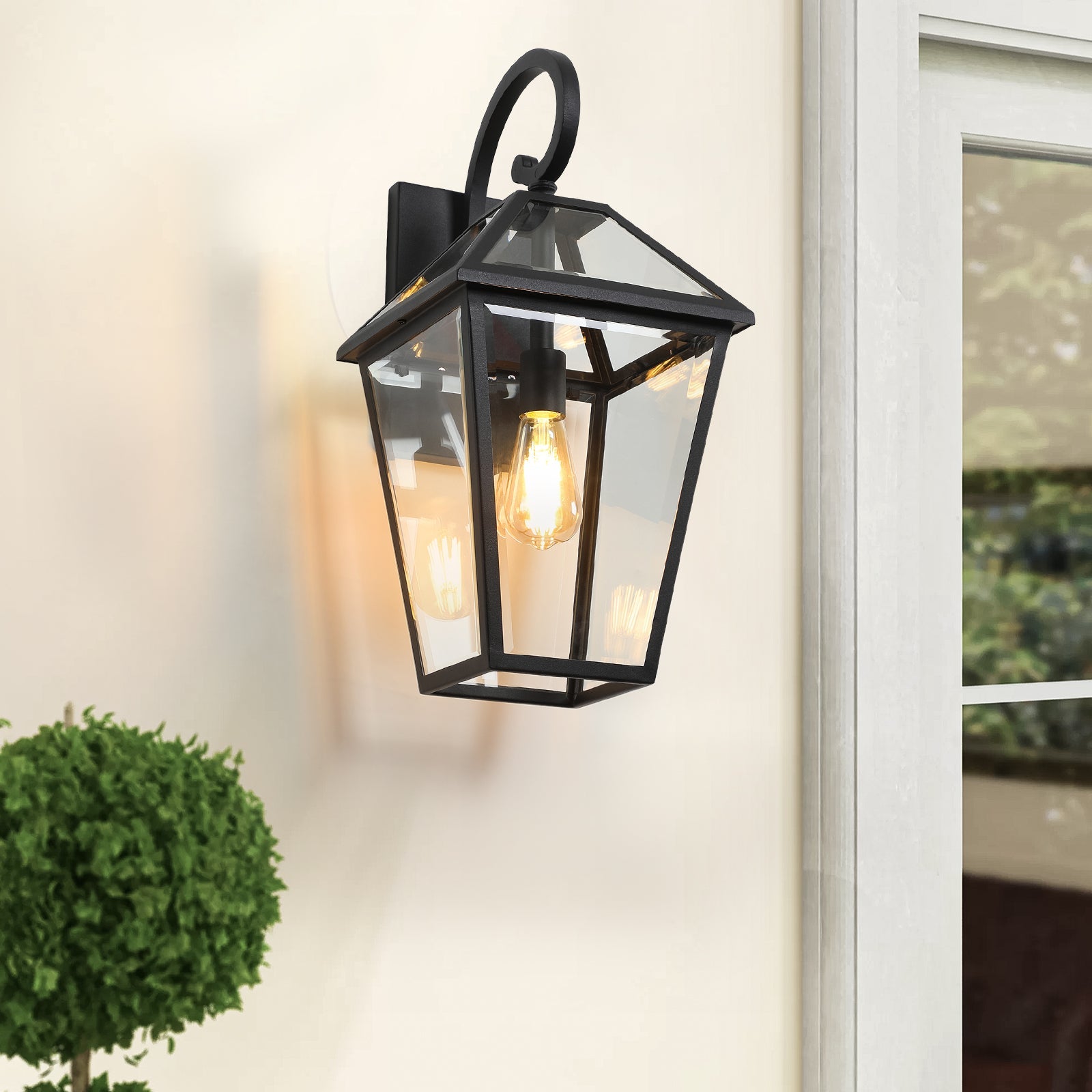 21'(H) 2 - Pack Outdoor Wall Lantern Light – Modern Black Metal & Clear Glass Sconce for Porch, Patio, and Garden Lighting (Bulb Not Included) - 1st Choice Furniture Direct