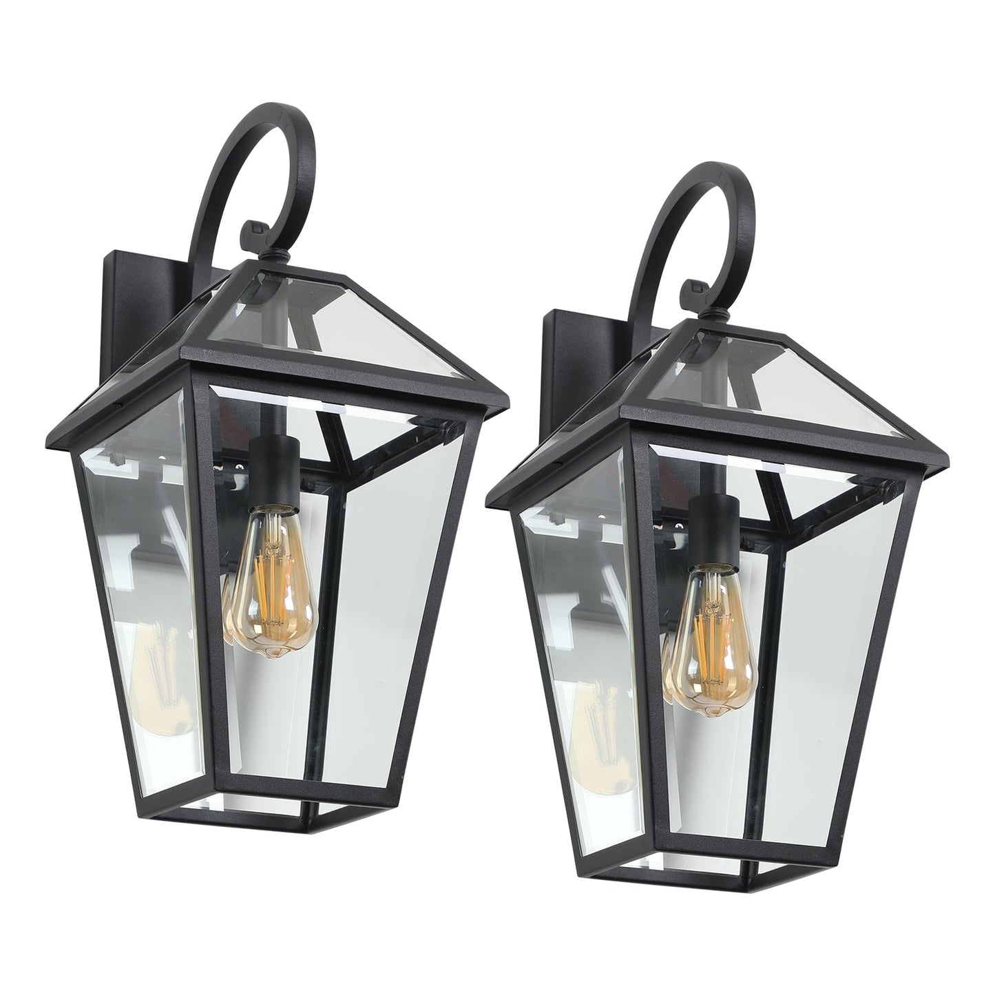 21'(H) 2 - Pack Outdoor Wall Lantern Light – Modern Black Metal & Clear Glass Sconce for Porch, Patio, and Garden Lighting (Bulb Not Included) - 1st Choice Furniture Direct