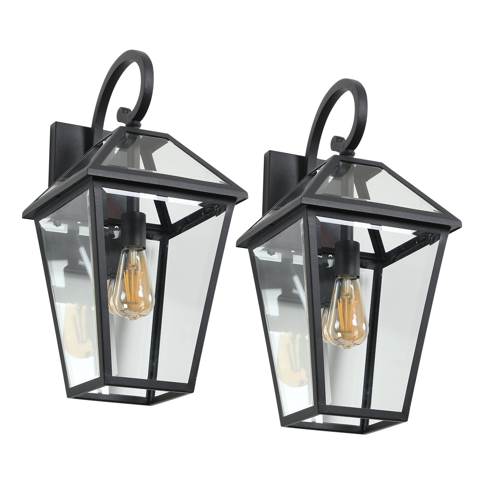 21'(H) 2 - Pack Outdoor Wall Lantern Light – Modern Black Metal & Clear Glass Sconce for Porch, Patio, and Garden Lighting (Bulb Not Included) - 1st Choice Furniture Direct