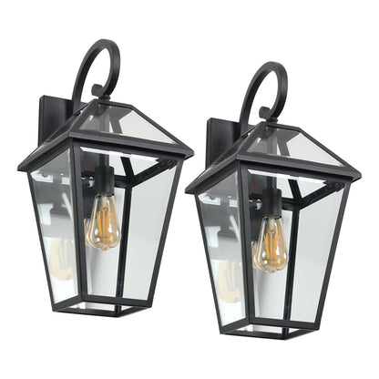 21'(H) 2 - Pack Outdoor Wall Lantern Light – Modern Black Metal & Clear Glass Sconce for Porch, Patio, and Garden Lighting (Bulb Not Included) - 1st Choice Furniture Direct