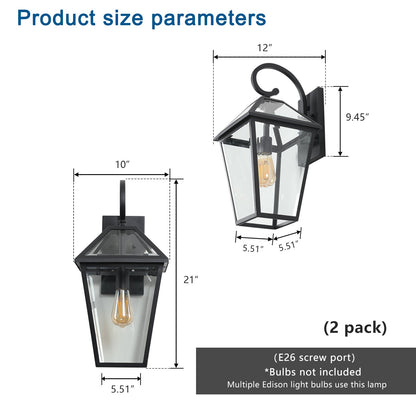21'(H) 2 - Pack Outdoor Wall Lantern Light – Modern Black Metal & Clear Glass Sconce for Porch, Patio, and Garden Lighting (Bulb Not Included) - 1st Choice Furniture Direct