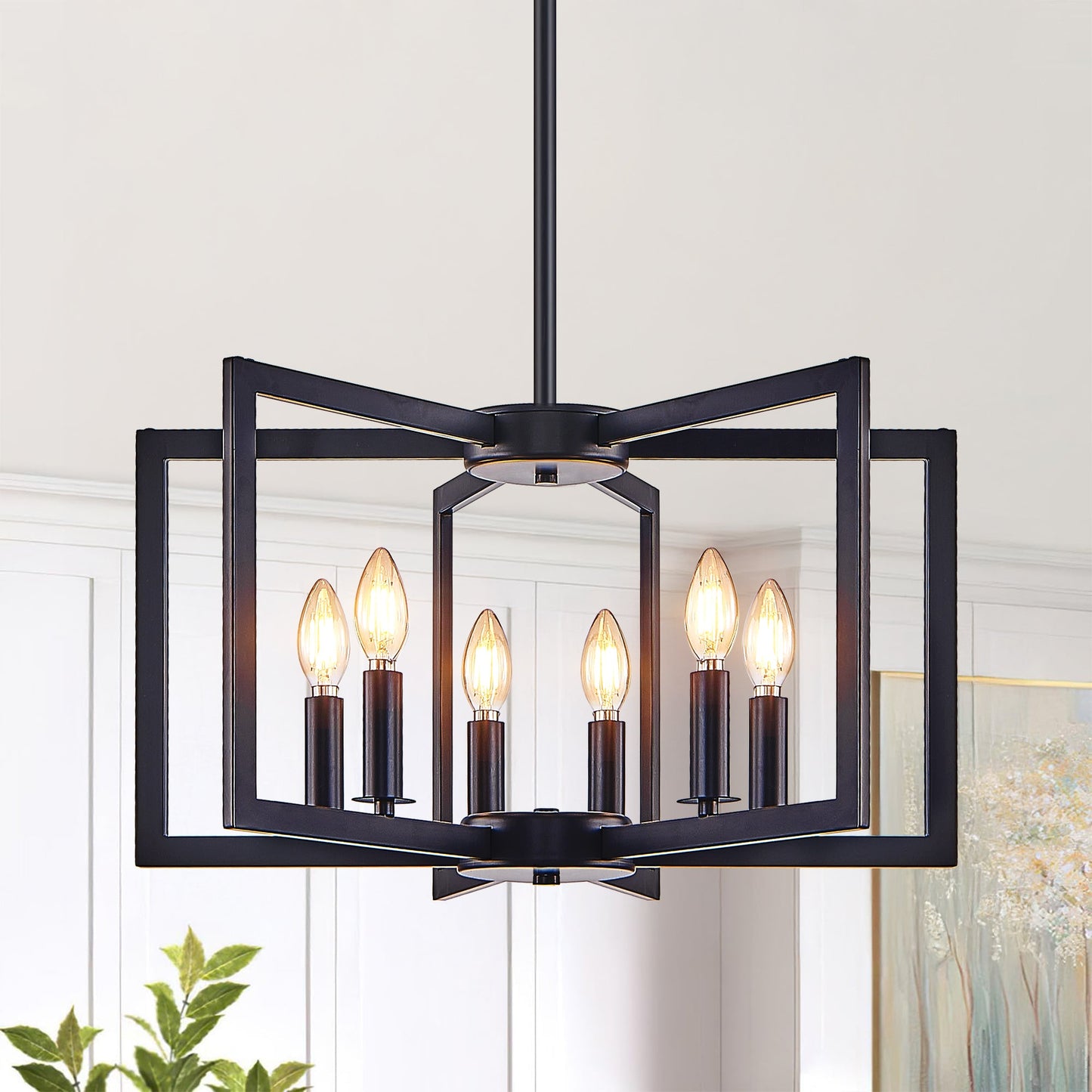 22' Modern Black Geometric 6 - Light Chandelier – Industrial Metal Pendant Light Fixture for Living Room, Dining Room, or Kitchen (Bulb Not Included) - 1st Choice Furniture Direct