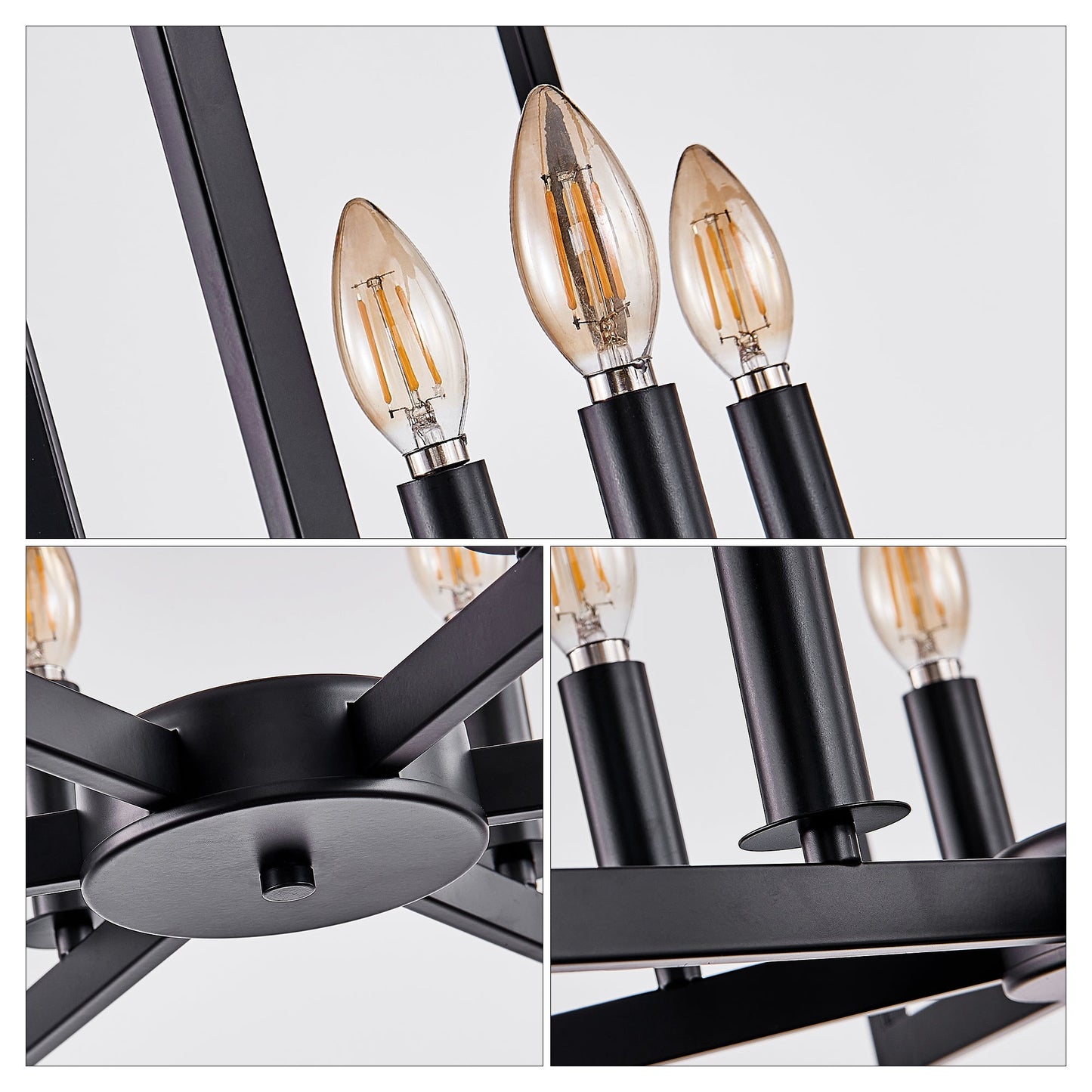 22' Modern Black Geometric 6 - Light Chandelier – Industrial Metal Pendant Light Fixture for Living Room, Dining Room, or Kitchen (Bulb Not Included) - 1st Choice Furniture Direct