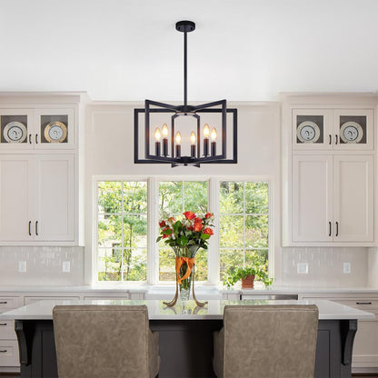 22' Modern Black Geometric 6 - Light Chandelier – Industrial Metal Pendant Light Fixture for Living Room, Dining Room, or Kitchen (Bulb Not Included) - 1st Choice Furniture Direct