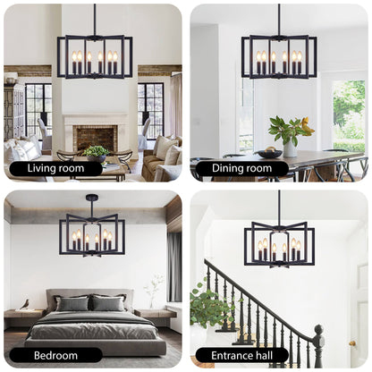 22' Modern Black Geometric 6 - Light Chandelier – Industrial Metal Pendant Light Fixture for Living Room, Dining Room, or Kitchen (Bulb Not Included) - 1st Choice Furniture Direct