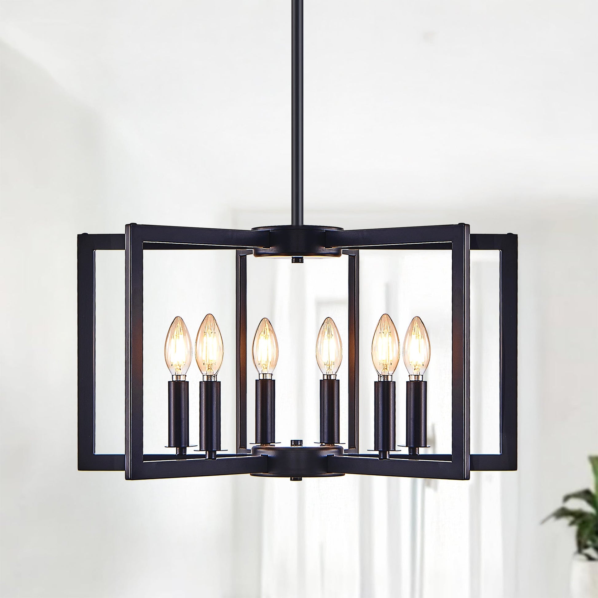 22' Modern Black Geometric 6 - Light Chandelier – Industrial Metal Pendant Light Fixture for Living Room, Dining Room, or Kitchen (Bulb Not Included) - 1st Choice Furniture Direct