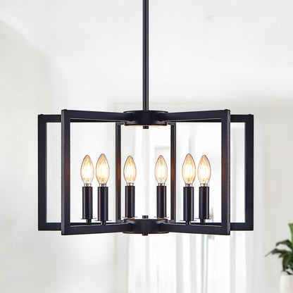 22' Modern Black Geometric 6 - Light Chandelier – Industrial Metal Pendant Light Fixture for Living Room, Dining Room, or Kitchen (Bulb Not Included) - 1st Choice Furniture Direct