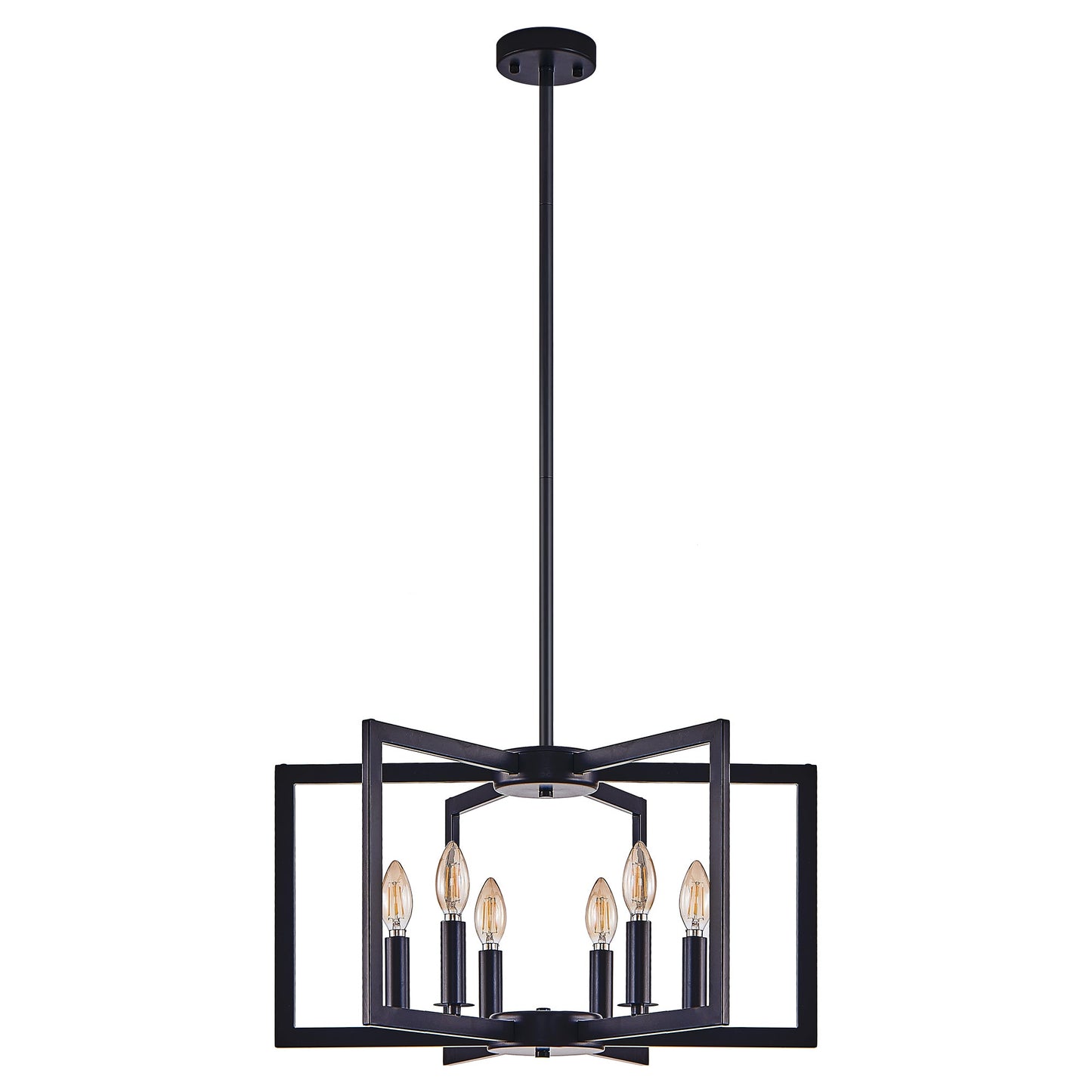 22' Modern Black Geometric 6 - Light Chandelier – Industrial Metal Pendant Light Fixture for Living Room, Dining Room, or Kitchen (Bulb Not Included) - 1st Choice Furniture Direct