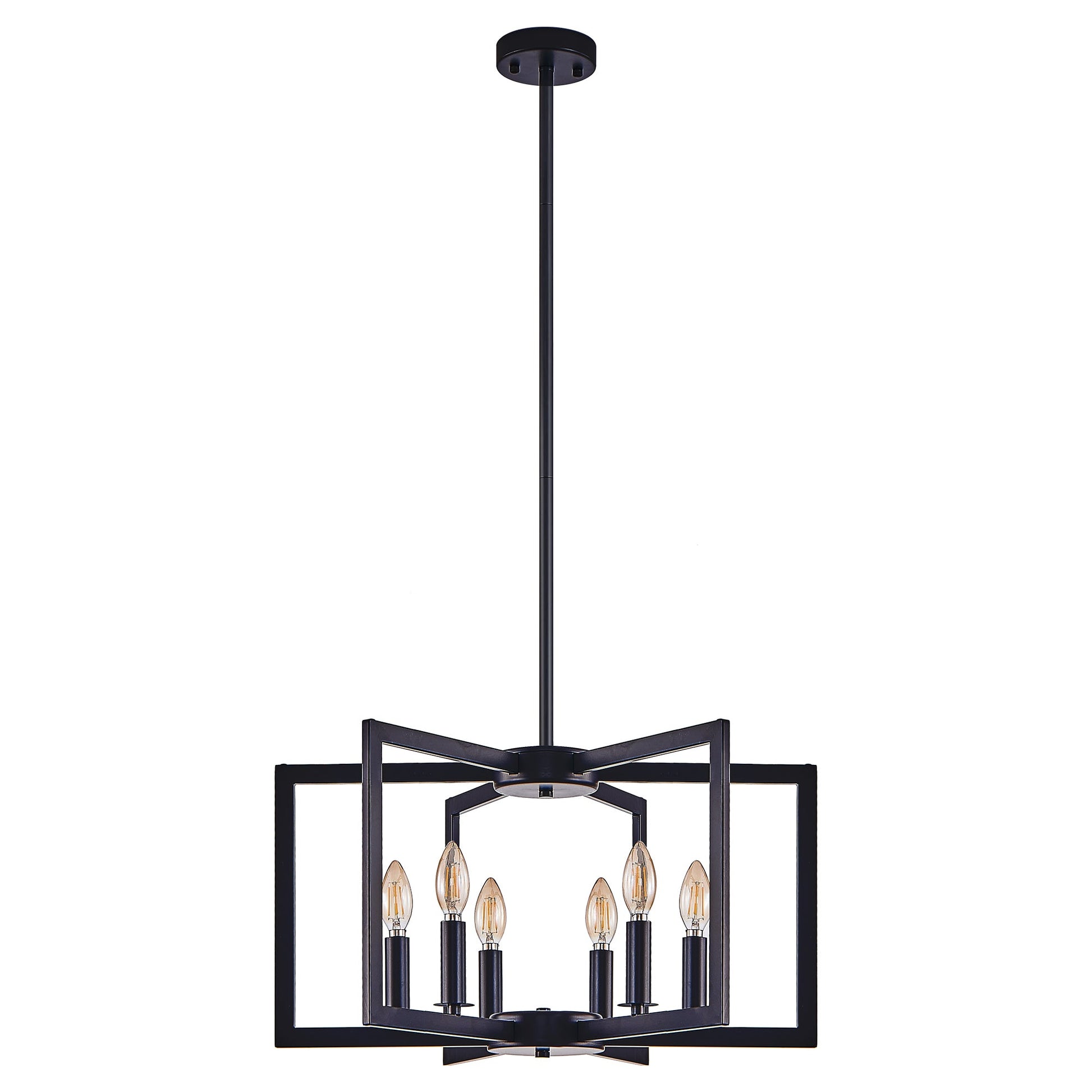 22' Modern Black Geometric 6 - Light Chandelier – Industrial Metal Pendant Light Fixture for Living Room, Dining Room, or Kitchen (Bulb Not Included) - 1st Choice Furniture Direct