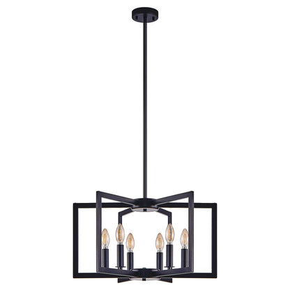 22' Modern Black Geometric 6 - Light Chandelier – Industrial Metal Pendant Light Fixture for Living Room, Dining Room, or Kitchen (Bulb Not Included) - 1st Choice Furniture Direct