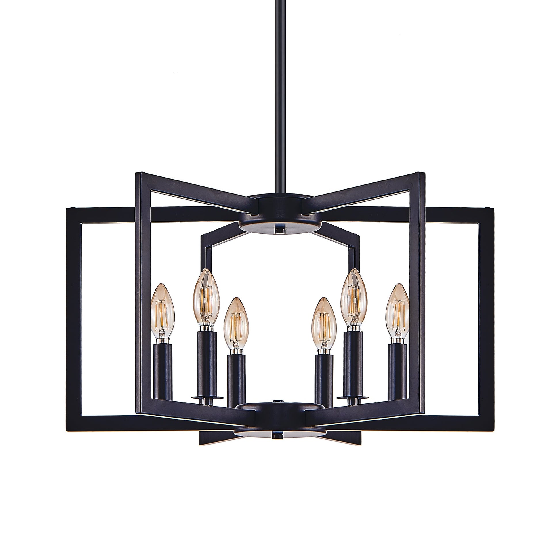 22' Modern Black Geometric 6 - Light Chandelier – Industrial Metal Pendant Light Fixture for Living Room, Dining Room, or Kitchen (Bulb Not Included) - 1st Choice Furniture Direct