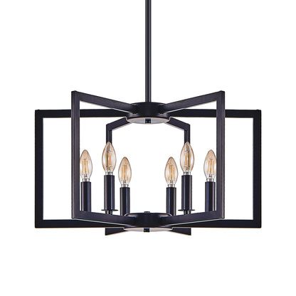22' Modern Black Geometric 6 - Light Chandelier – Industrial Metal Pendant Light Fixture for Living Room, Dining Room, or Kitchen (Bulb Not Included) - 1st Choice Furniture Direct