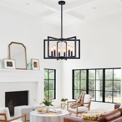 22' Modern Black Geometric 6 - Light Chandelier – Industrial Metal Pendant Light Fixture for Living Room, Dining Room, or Kitchen (Bulb Not Included) - 1st Choice Furniture Direct