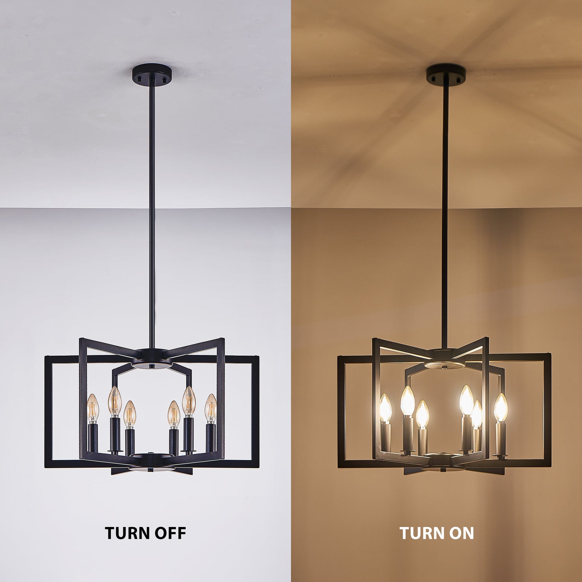 22' Modern Black Geometric 6 - Light Chandelier – Industrial Metal Pendant Light Fixture for Living Room, Dining Room, or Kitchen (Bulb Not Included) - 1st Choice Furniture Direct