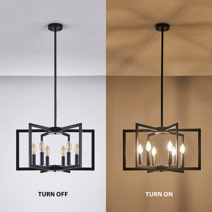 22' Modern Black Geometric 6 - Light Chandelier – Industrial Metal Pendant Light Fixture for Living Room, Dining Room, or Kitchen (Bulb Not Included) - 1st Choice Furniture Direct