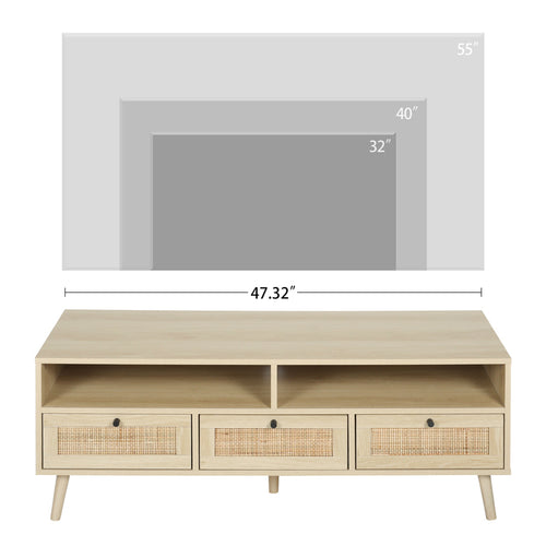 1st Choice Rattan TV Stand Console with Solid Wood Feet in Natural