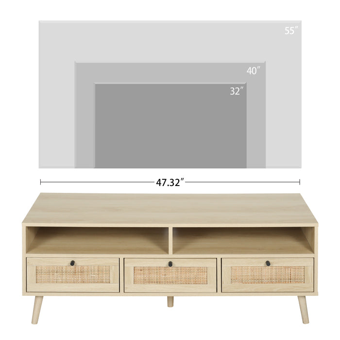 1st Choice Rattan TV Stand Console with Solid Wood Feet in Natural