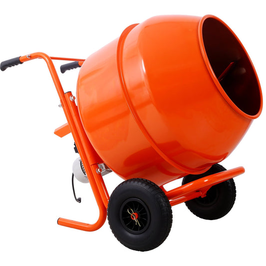224L 8CUFT horizontal portable cement mixer,Wheel Barrow Portable Cement Concrete Mixer 115V - 60HZ,orange color - 1st Choice Furniture Direct