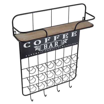 22.8x5.5x28.7' Black Floating Coffee Bar Shelf with Coffee Pod Holder, Hooks and Storage Shelf - 1st Choice Furniture Direct